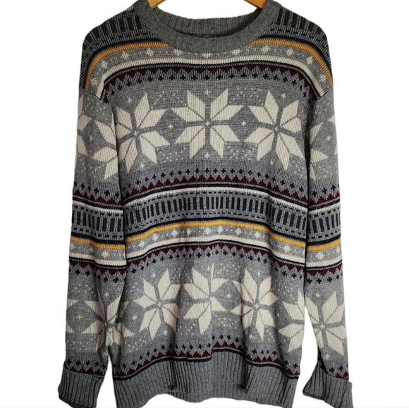 Vintage grey snowflake striped sweater - Picture 1 of 6